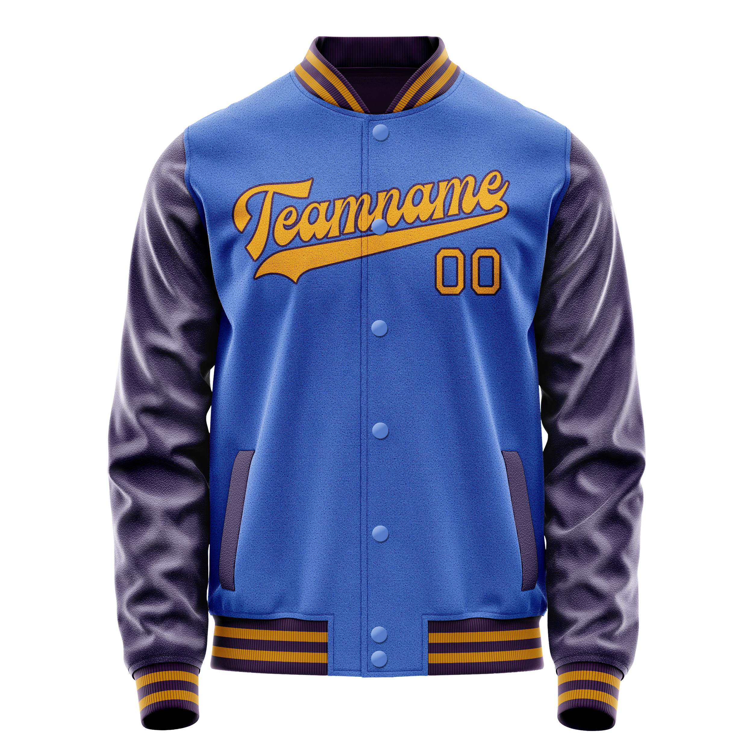 Custom Electric-Blue Purple Solid Color Varsity Letterman Jacket JA02240617YH120