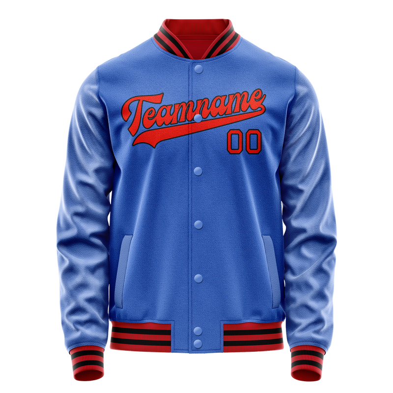 Custom Electric-Blue Orange Solid Color Varsity Letterman Jacket JA02240617YH125