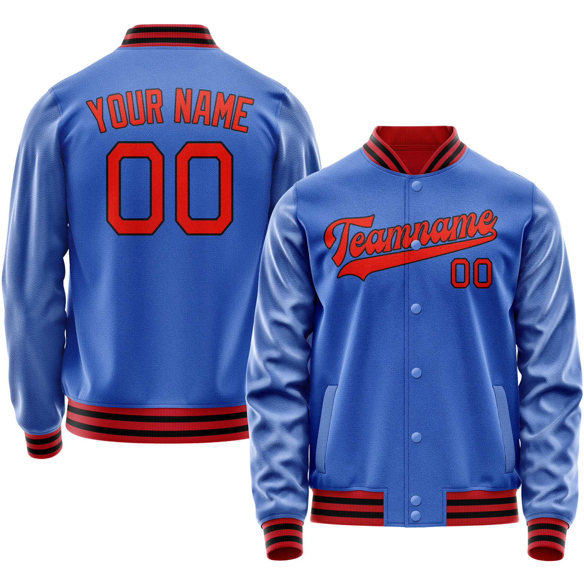 Custom Electric-Blue Orange Solid Color Varsity Letterman Jacket JA02240617YH125