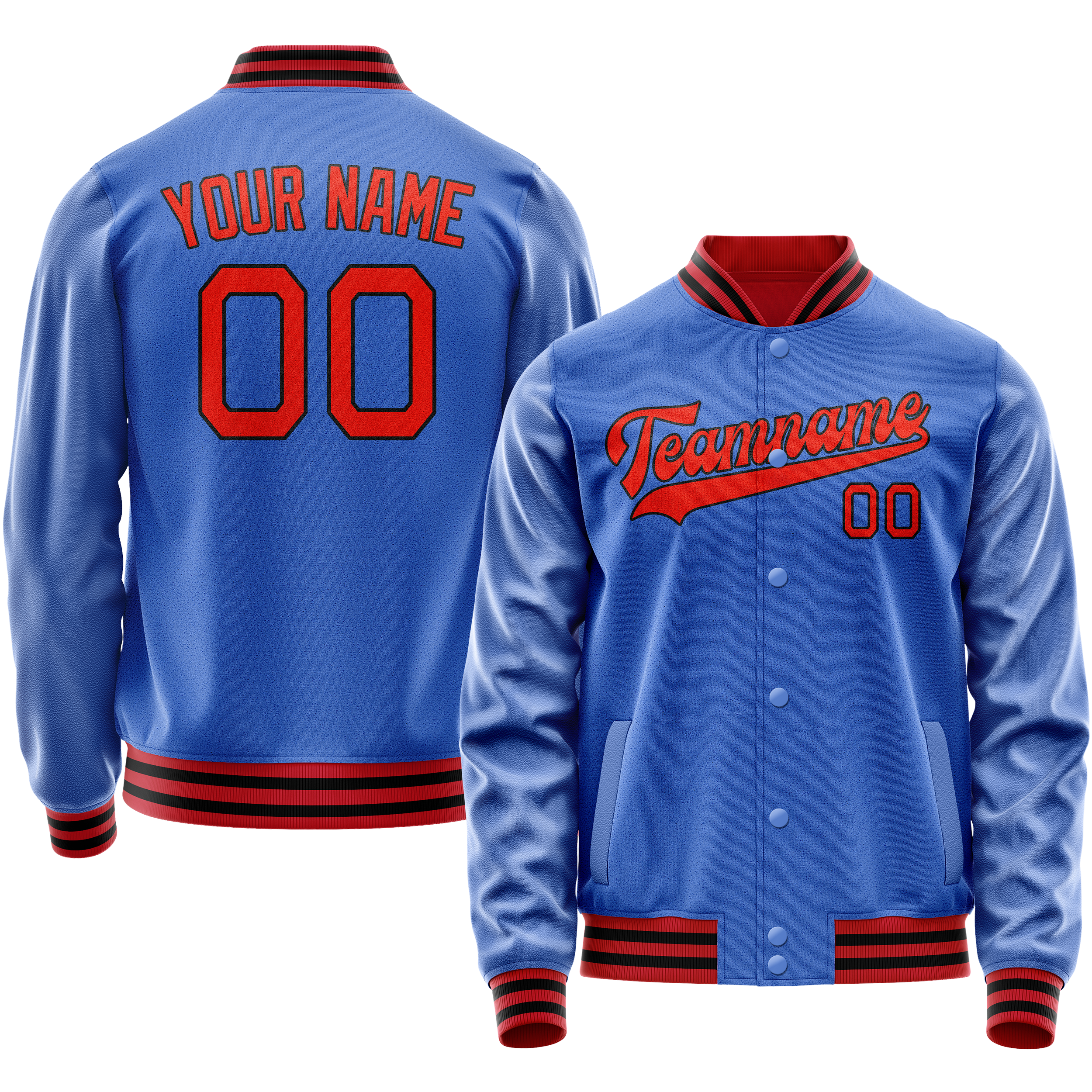 Custom Electric-Blue Orange Solid Color Varsity Letterman Jacket JA02240617YH125