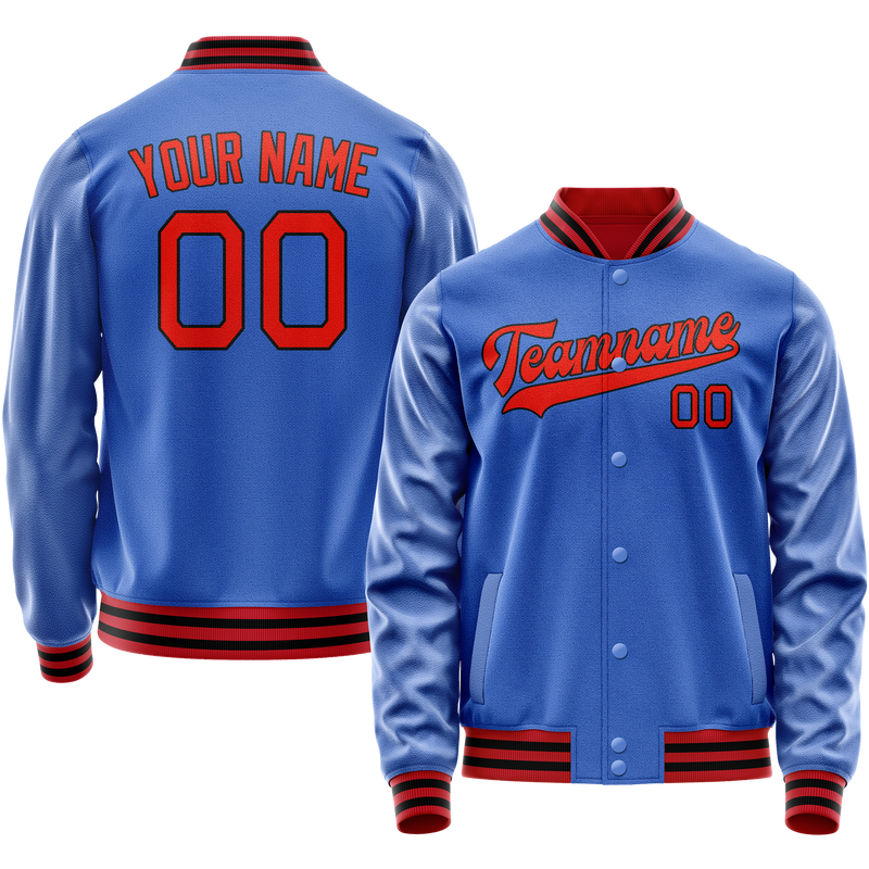 Custom Electric-Blue Orange Solid Color Varsity Letterman Jacket JA02240617YH125
