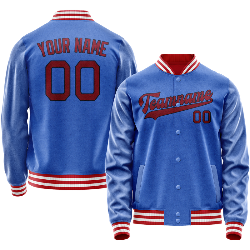 Custom Electric-Blue Crimson Solid Color Varsity Letterman Jacket JA02240617YH129