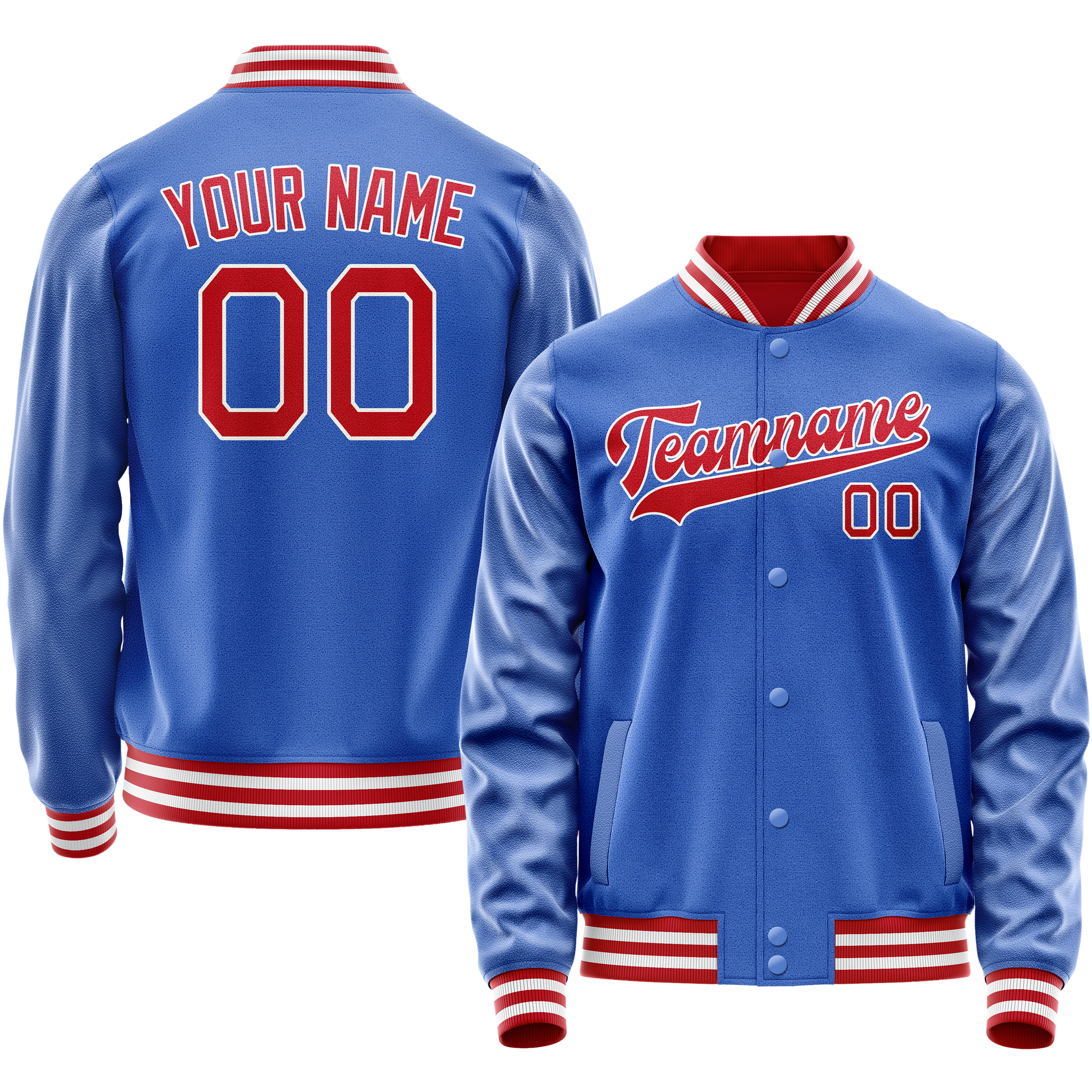 Custom Electric-Blue Crimson Solid Color Varsity Letterman Jacket JA02240617YH123