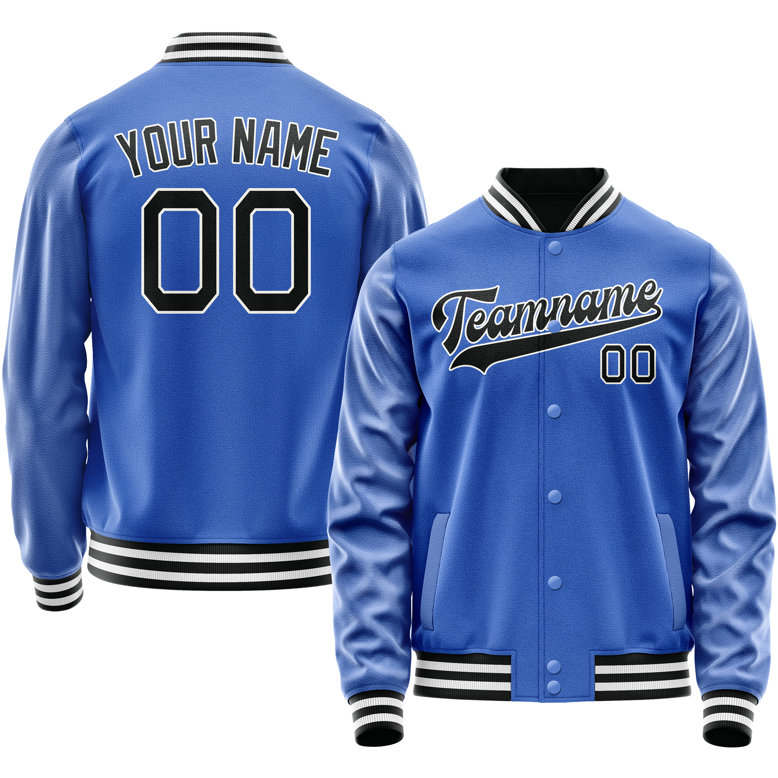 Custom Electric-Blue Black Solid Color Varsity Letterman Jacket JA02240617YH140