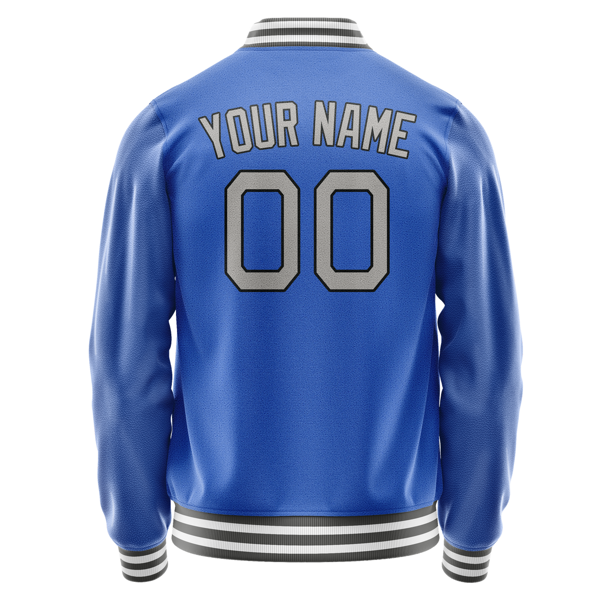 Custom Electric-Blue Gray Solid Color Varsity Letterman Jacket JA02240617YH124