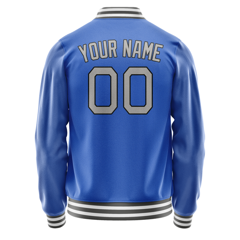 Custom Electric-Blue Gray Solid Color Varsity Letterman Jacket JA02240617YH124