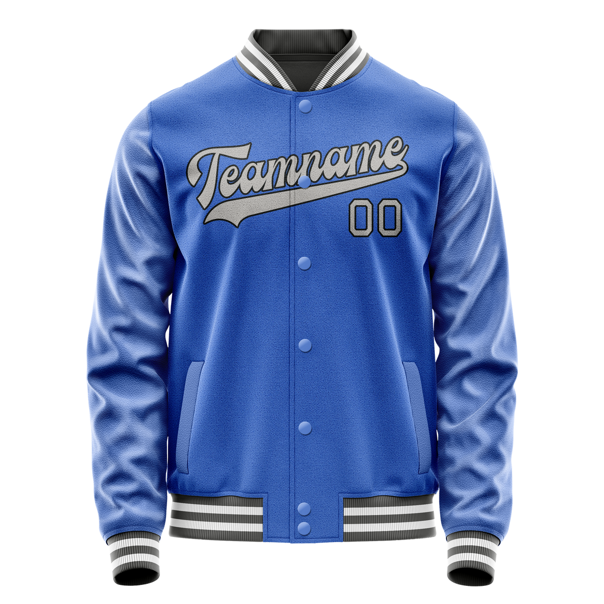 Custom Electric-Blue Gray Solid Color Varsity Letterman Jacket JA02240617YH124