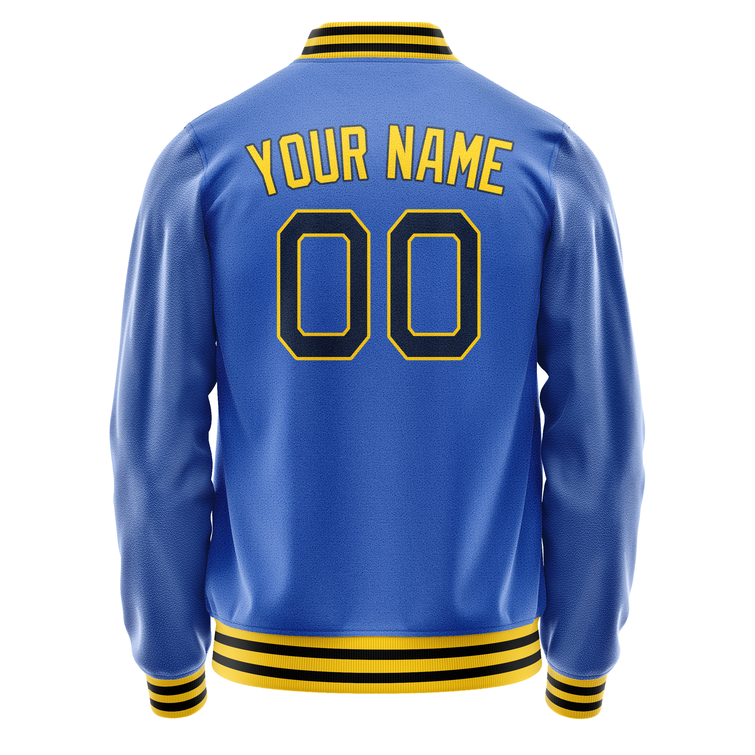 Custom Electric-Blue Gold Solid Color Varsity Letterman Jacket JA02240617YH142