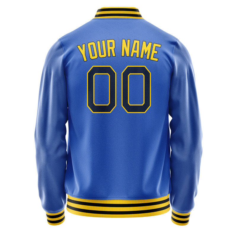 Custom Electric-Blue Gold Solid Color Varsity Letterman Jacket JA02240617YH142