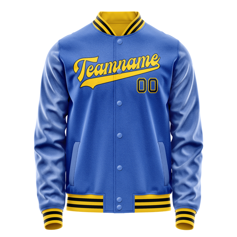 Custom Electric-Blue Gold Solid Color Varsity Letterman Jacket JA02240617YH142