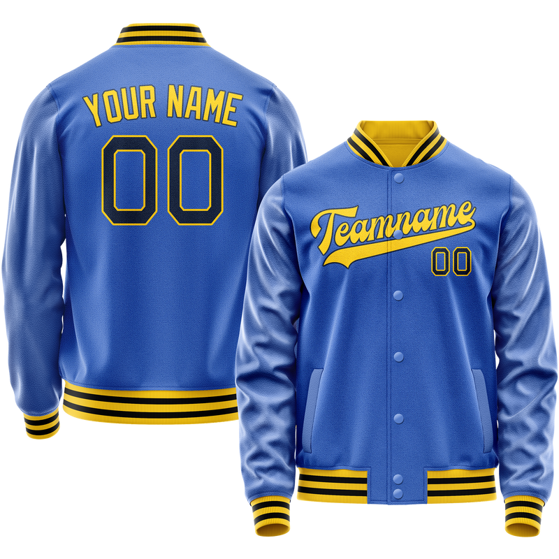 Custom Electric-Blue Gold Solid Color Varsity Letterman Jacket JA02240617YH142
