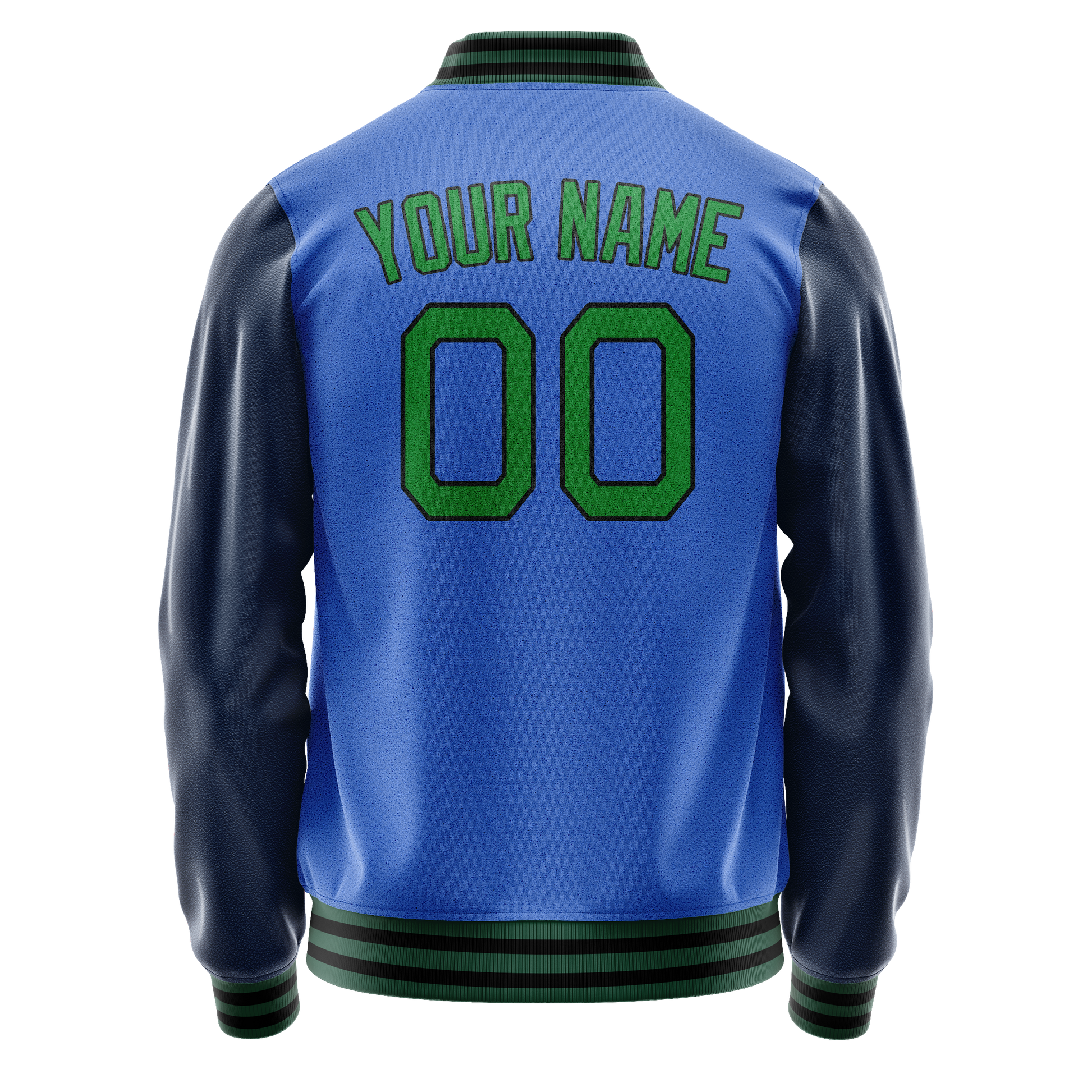 Custom Electric-Blue Neon-Green Solid Color Varsity Letterman Jacket JA02240617YH130