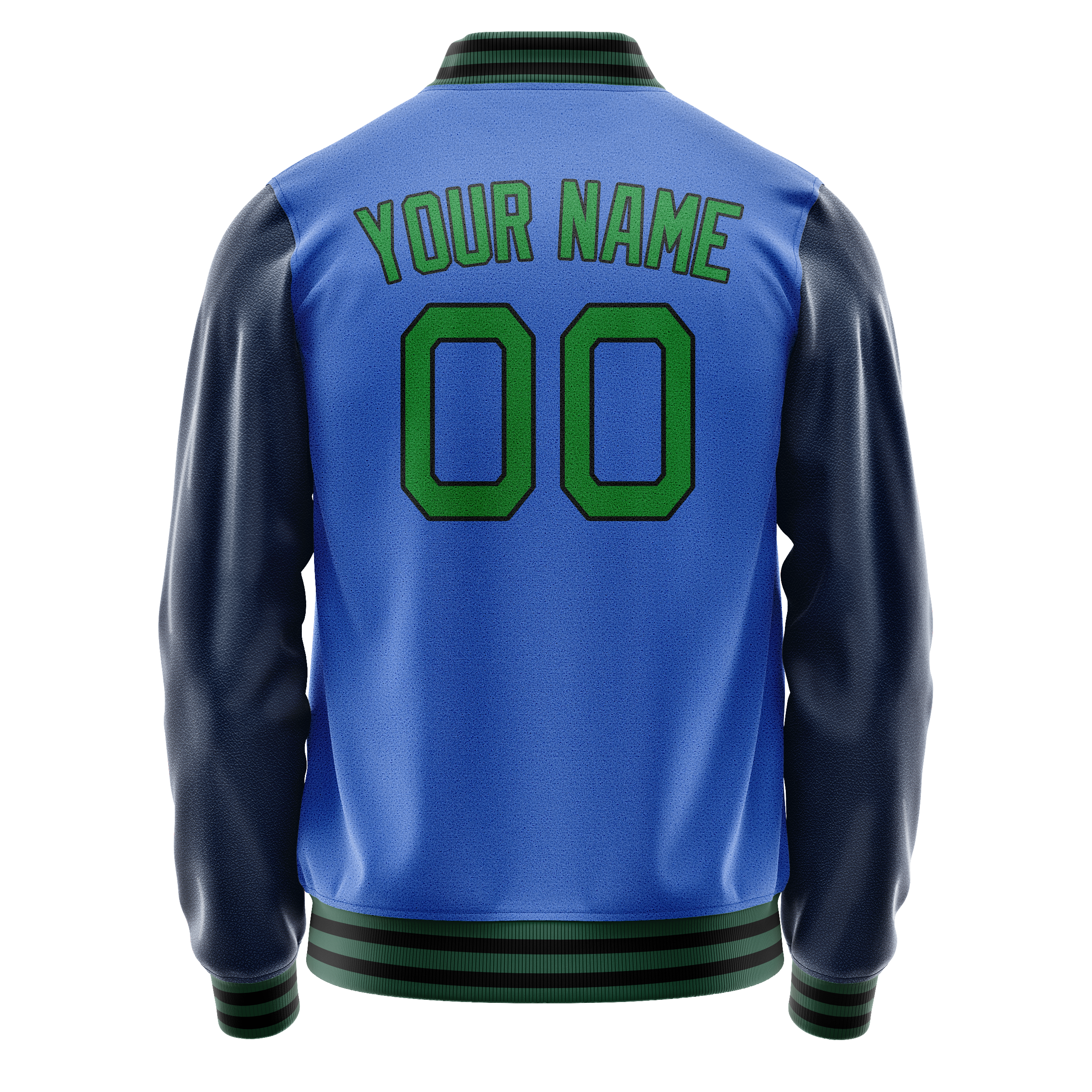 Custom Electric-Blue Neon-Green Solid Color Varsity Letterman Jacket JA02240617YH130