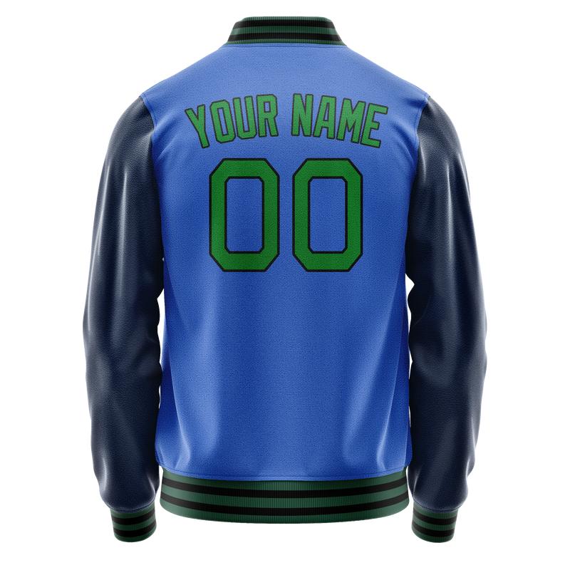 Custom Electric-Blue Neon-Green Solid Color Varsity Letterman Jacket JA02240617YH130