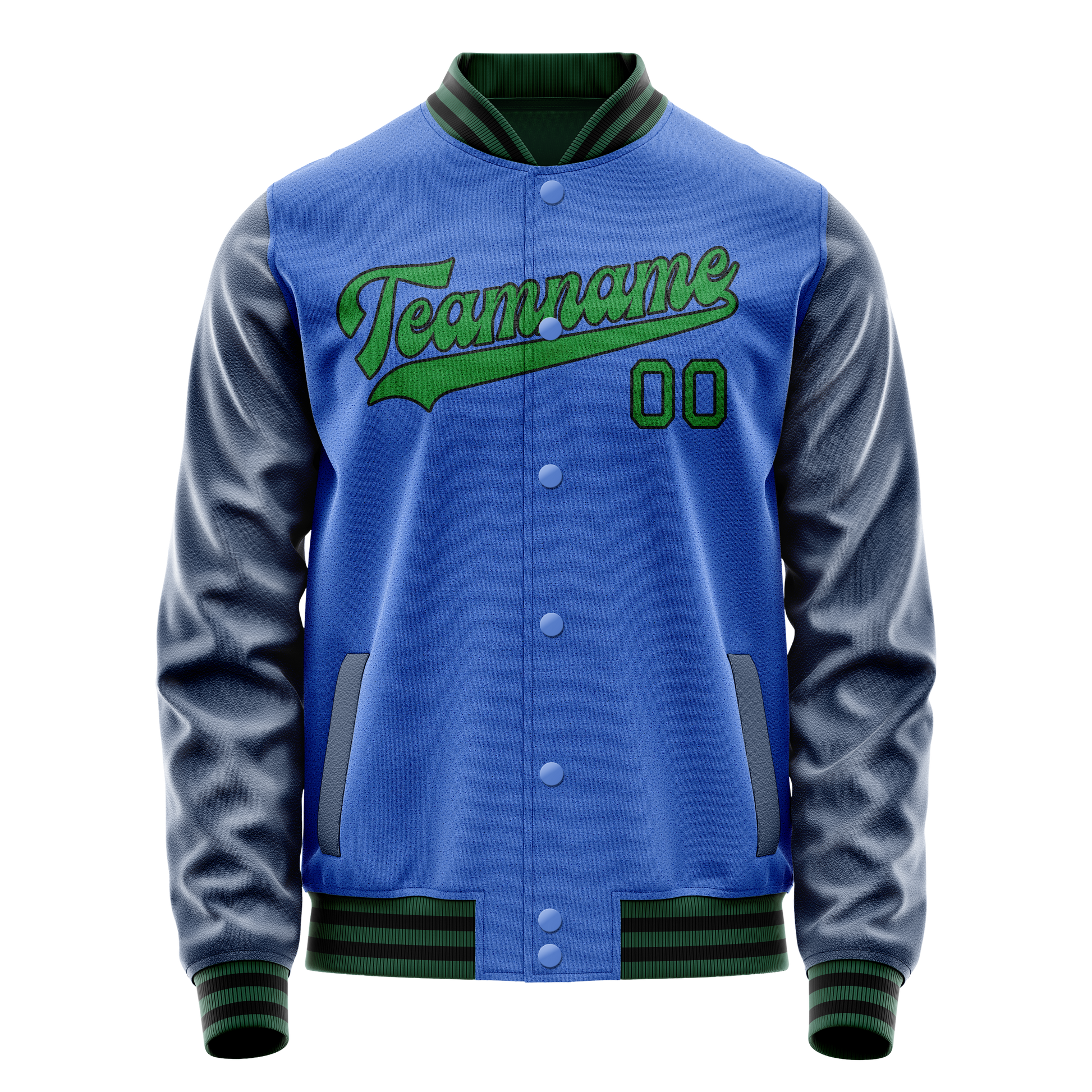 Custom Electric-Blue Neon-Green Solid Color Varsity Letterman Jacket JA02240617YH130