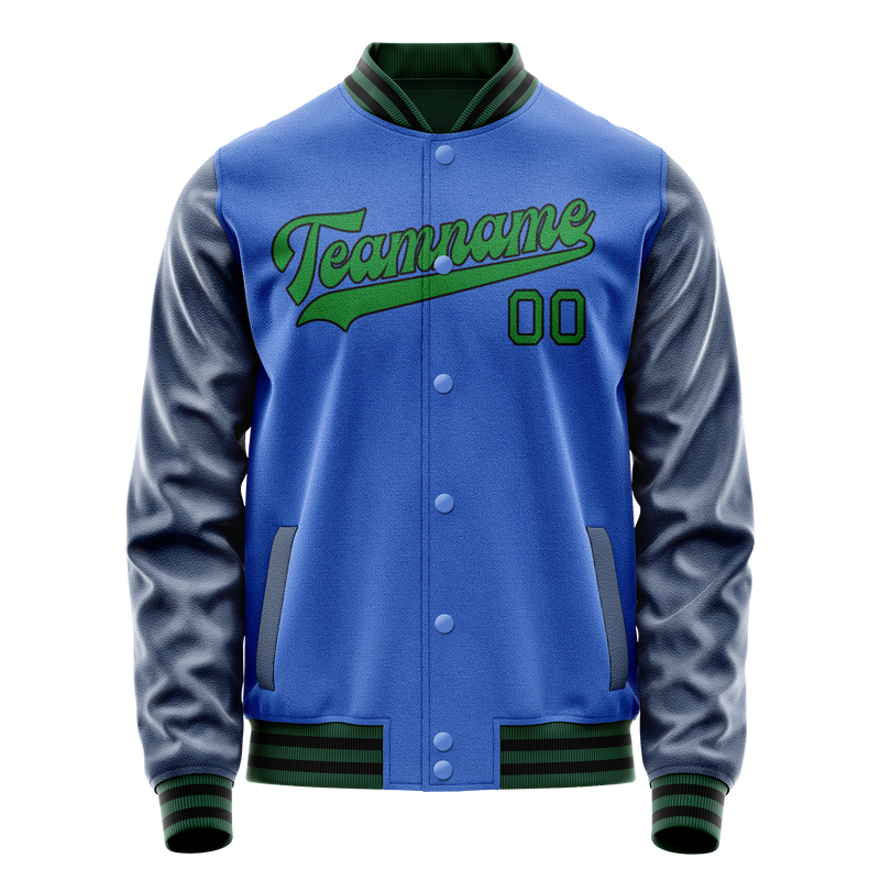 Custom Electric-Blue Neon-Green Solid Color Varsity Letterman Jacket JA02240617YH130