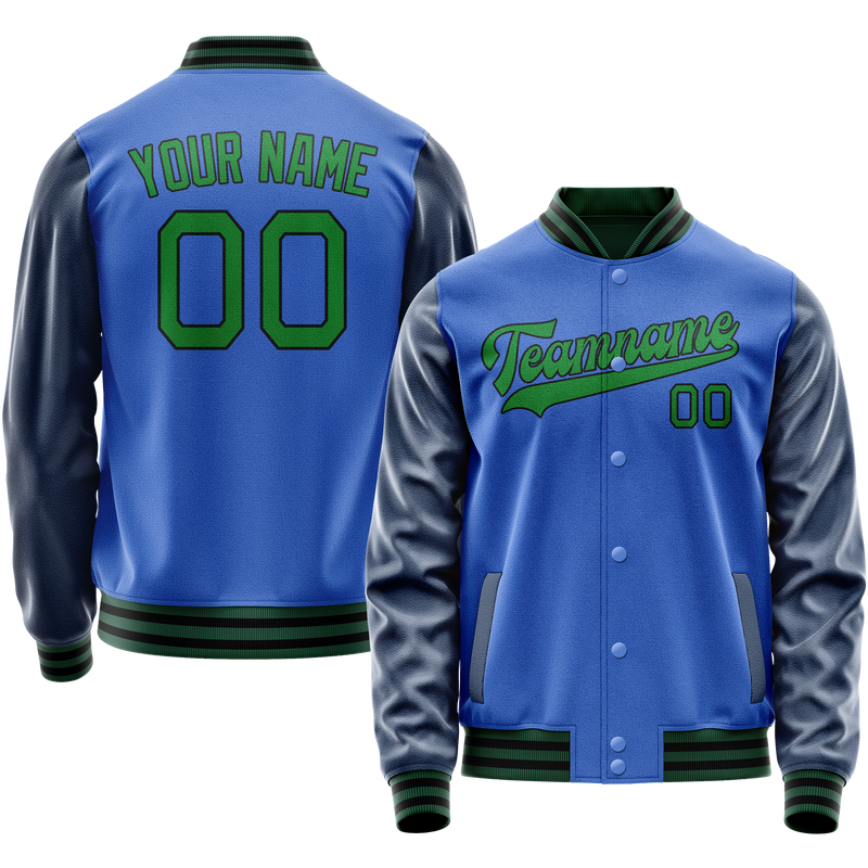 Custom Electric-Blue Neon-Green Solid Color Varsity Letterman Jacket JA02240617YH130