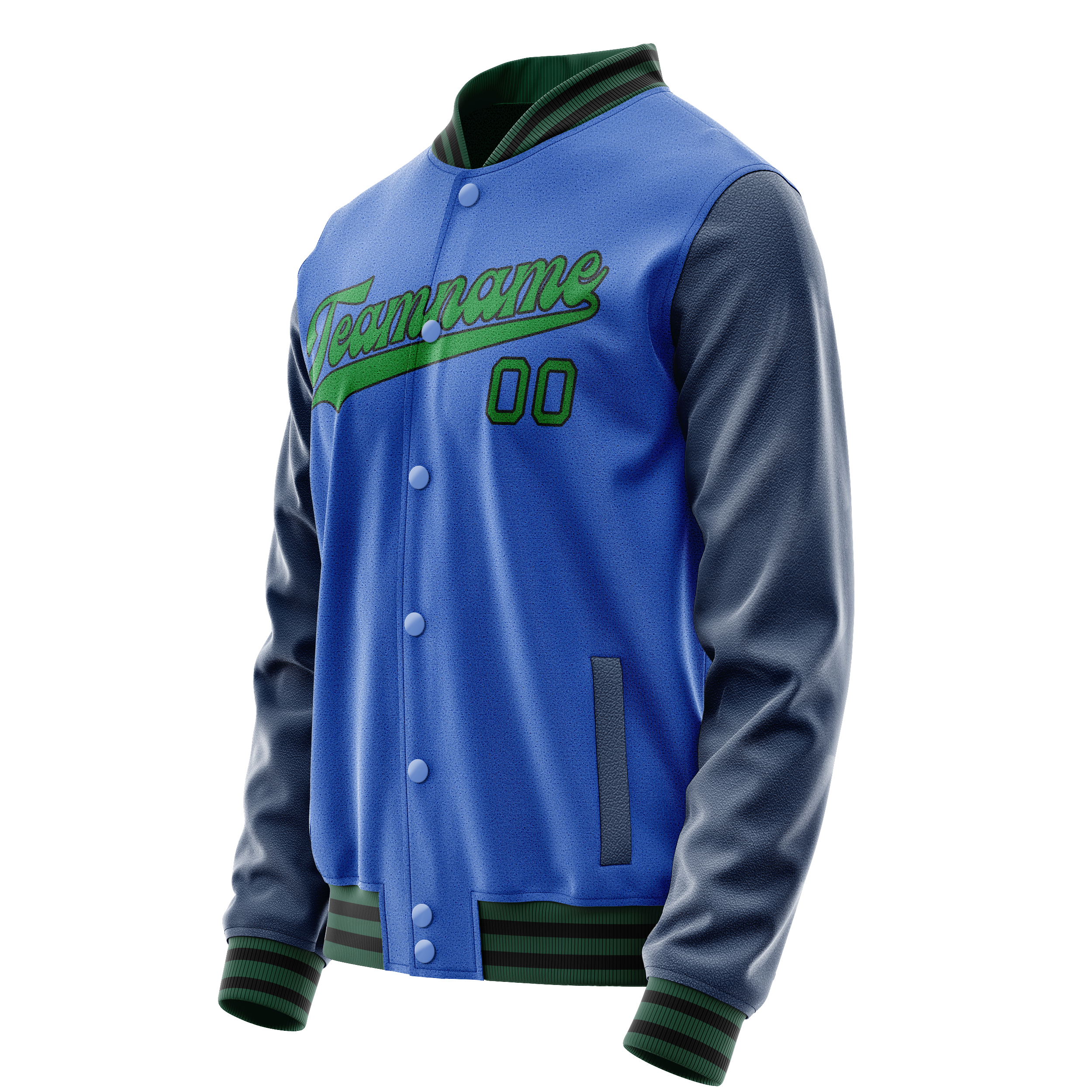 Custom Electric-Blue Neon-Green Solid Color Varsity Letterman Jacket JA02240617YH130