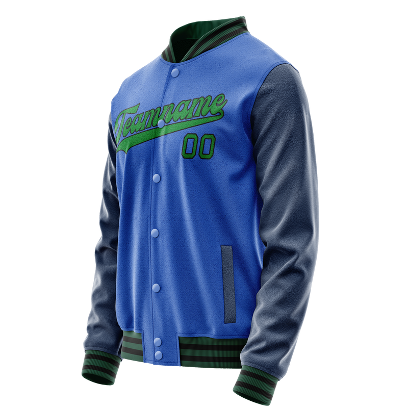Custom Electric-Blue Neon-Green Solid Color Varsity Letterman Jacket JA02240617YH130