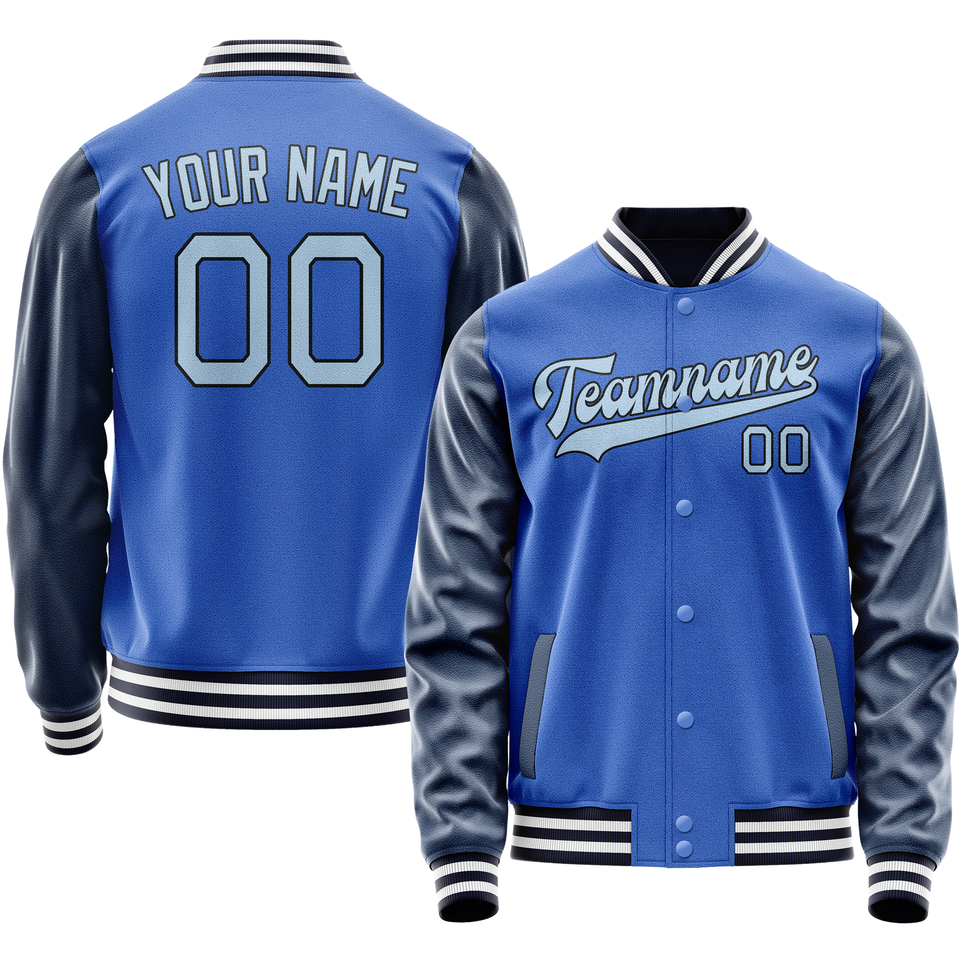 Custom Electric-Blue Navy Solid Color Varsity Letterman Jacket JA02240617YH128