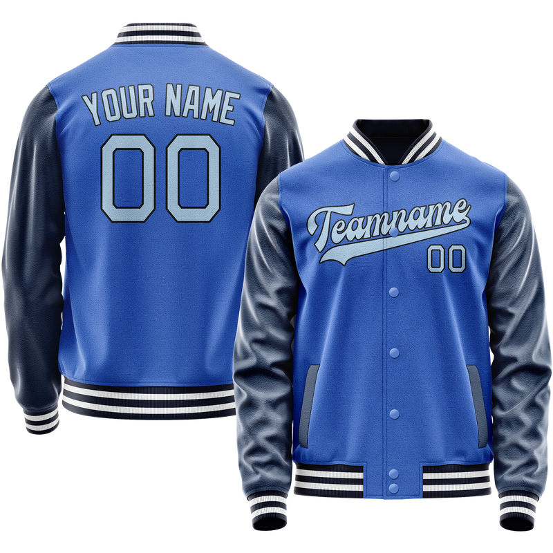 Custom Electric-Blue Navy Solid Color Varsity Letterman Jacket JA02240617YH128