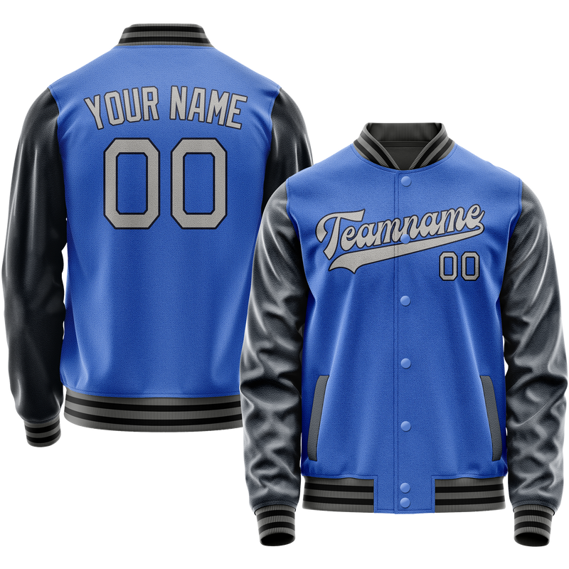 Custom Electric-Blue Navy Solid Color Varsity Letterman Jacket JA02240617YH119