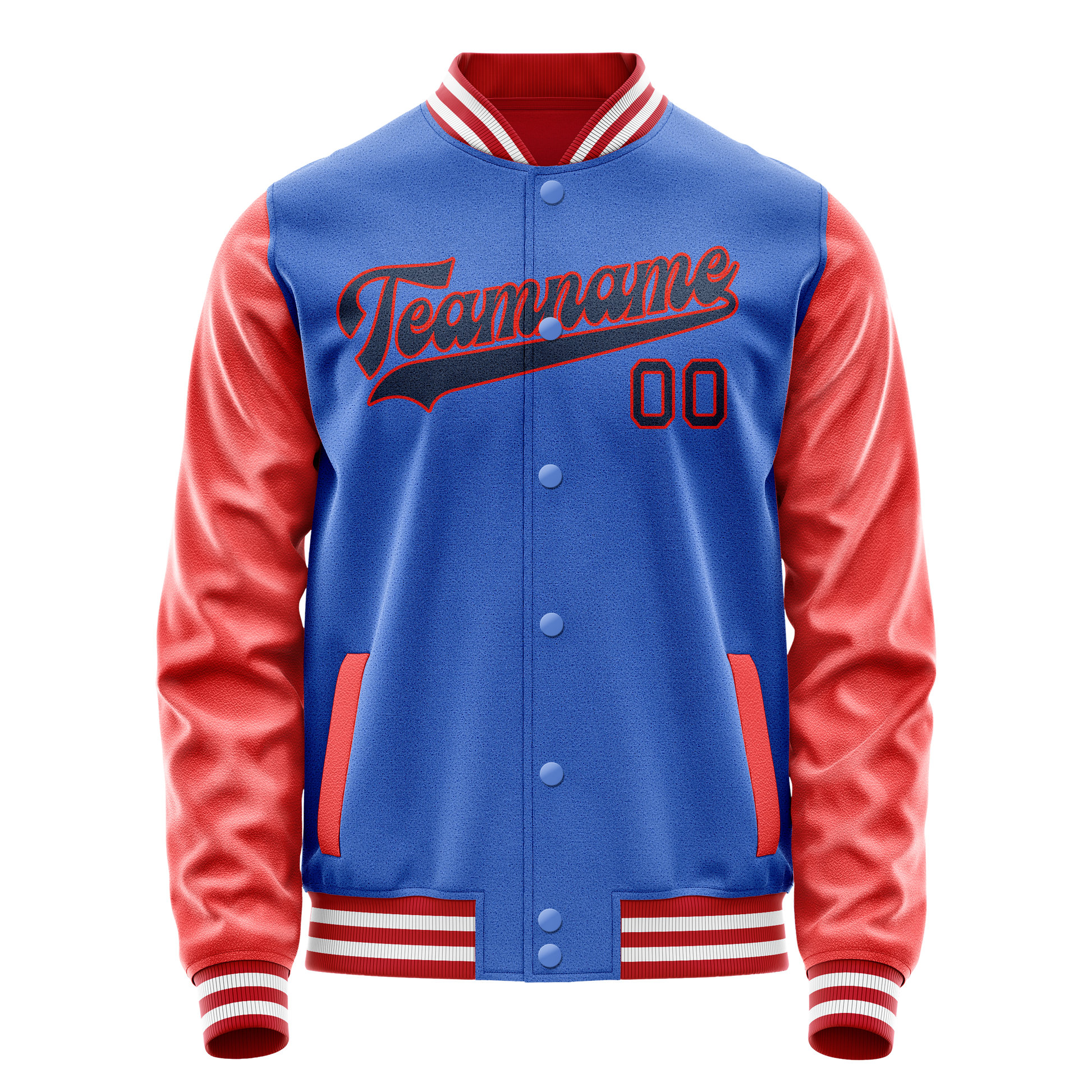 Custom Electric-Blue Orange Solid Color Varsity Letterman Jacket JA02240617YH136