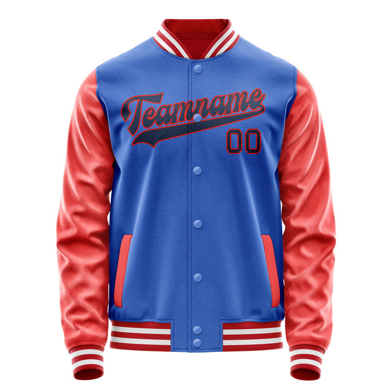 Custom Electric-Blue Orange Solid Color Varsity Letterman Jacket JA02240617YH136