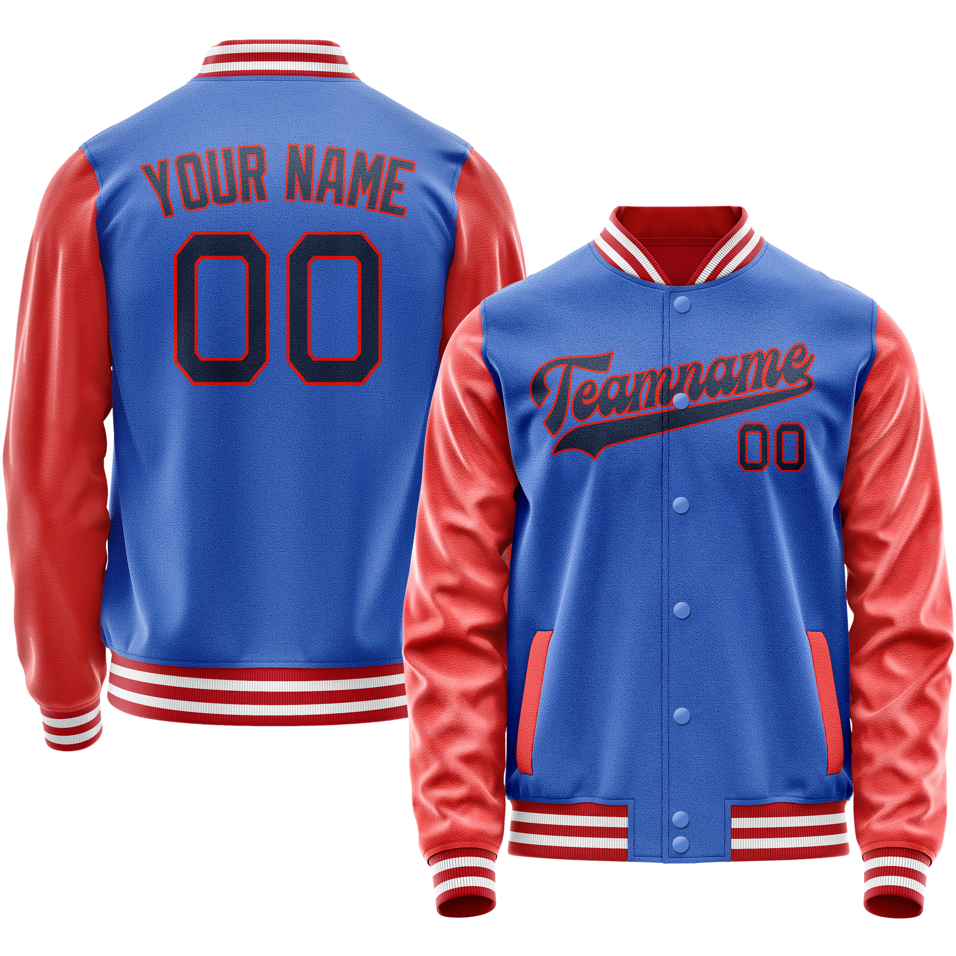 Custom Electric-Blue Orange Solid Color Varsity Letterman Jacket JA02240617YH136