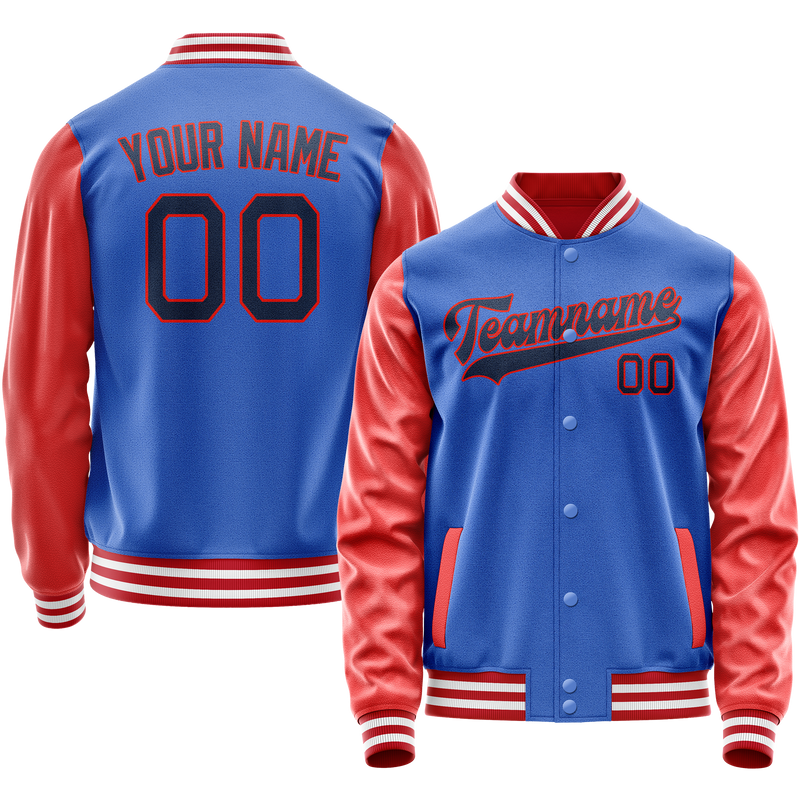 Custom Electric-Blue Orange Solid Color Varsity Letterman Jacket JA02240617YH136