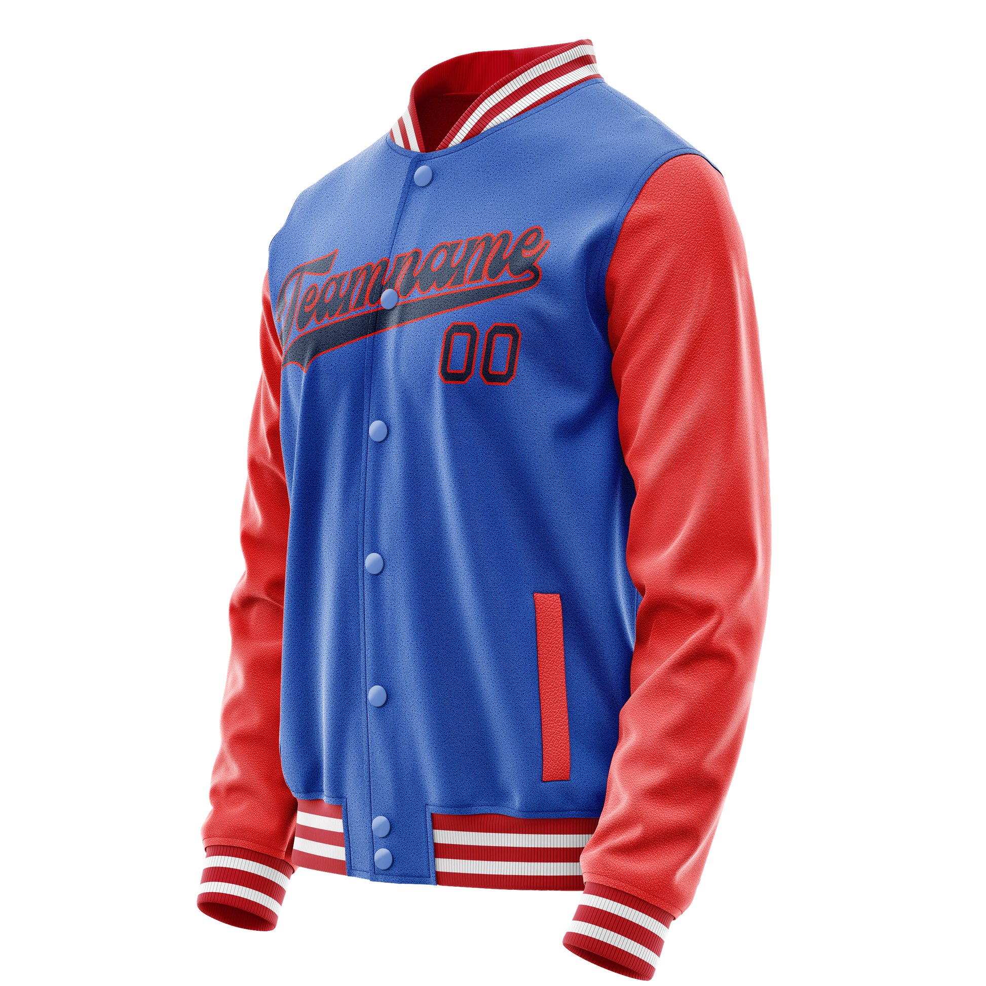 Custom Electric-Blue Orange Solid Color Varsity Letterman Jacket JA02240617YH136