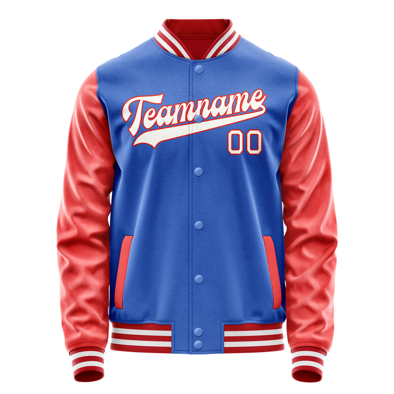 Custom Electric-Blue Orange Solid Color Varsity Letterman Jacket JA02240617YH134