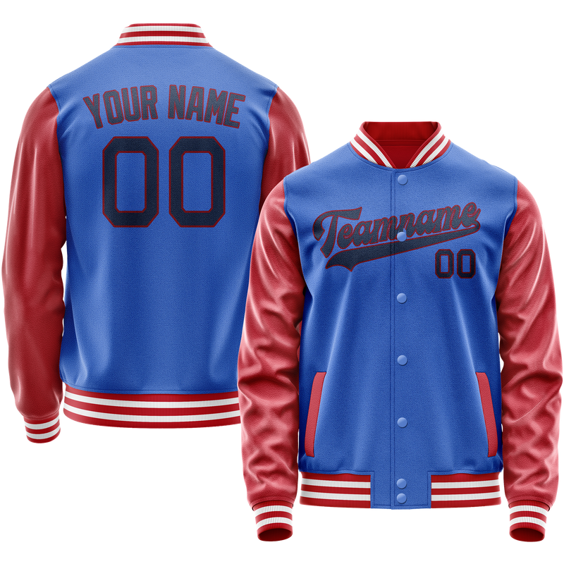 Custom Electric-Blue Texas-Orange Solid Color Varsity Letterman Jacket JA02240617YH131