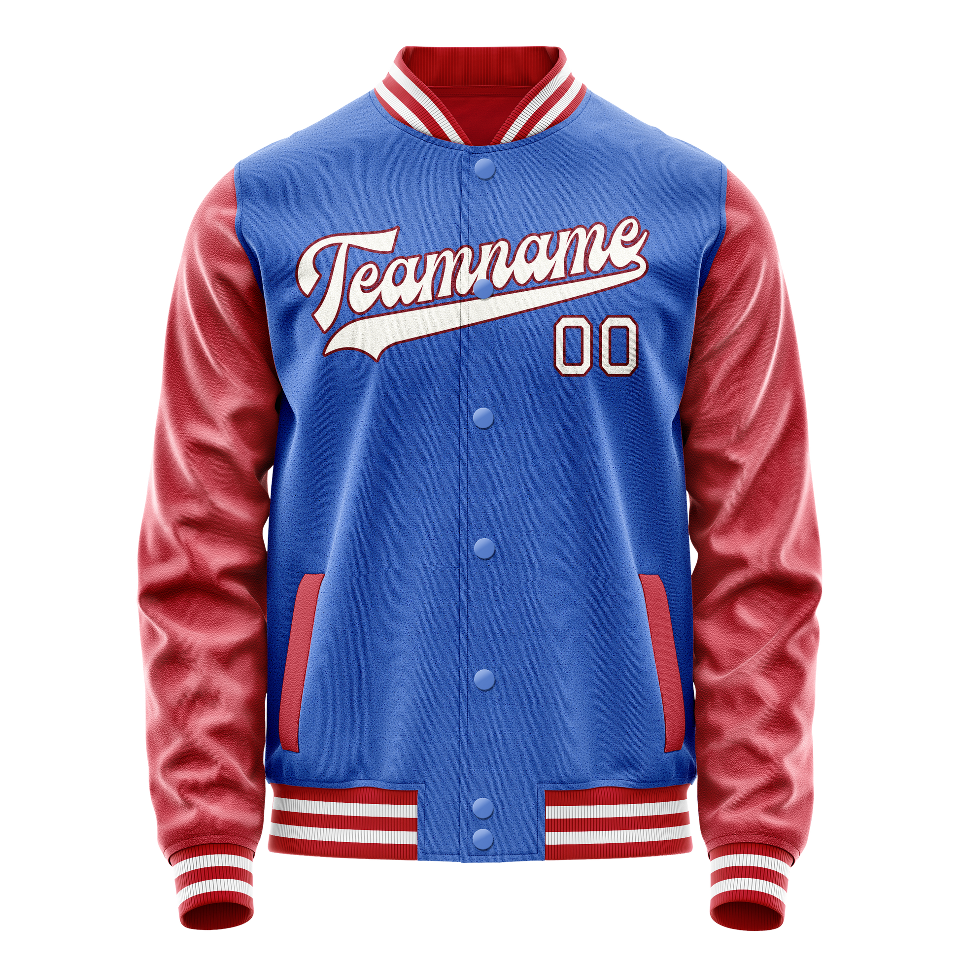 Custom Electric-Blue Crimson Solid Color Varsity Letterman Jacket JA02240617YH137