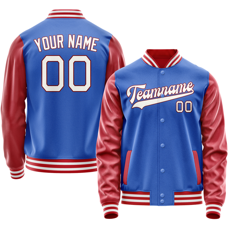 Custom Electric-Blue Crimson Solid Color Varsity Letterman Jacket JA02240617YH137