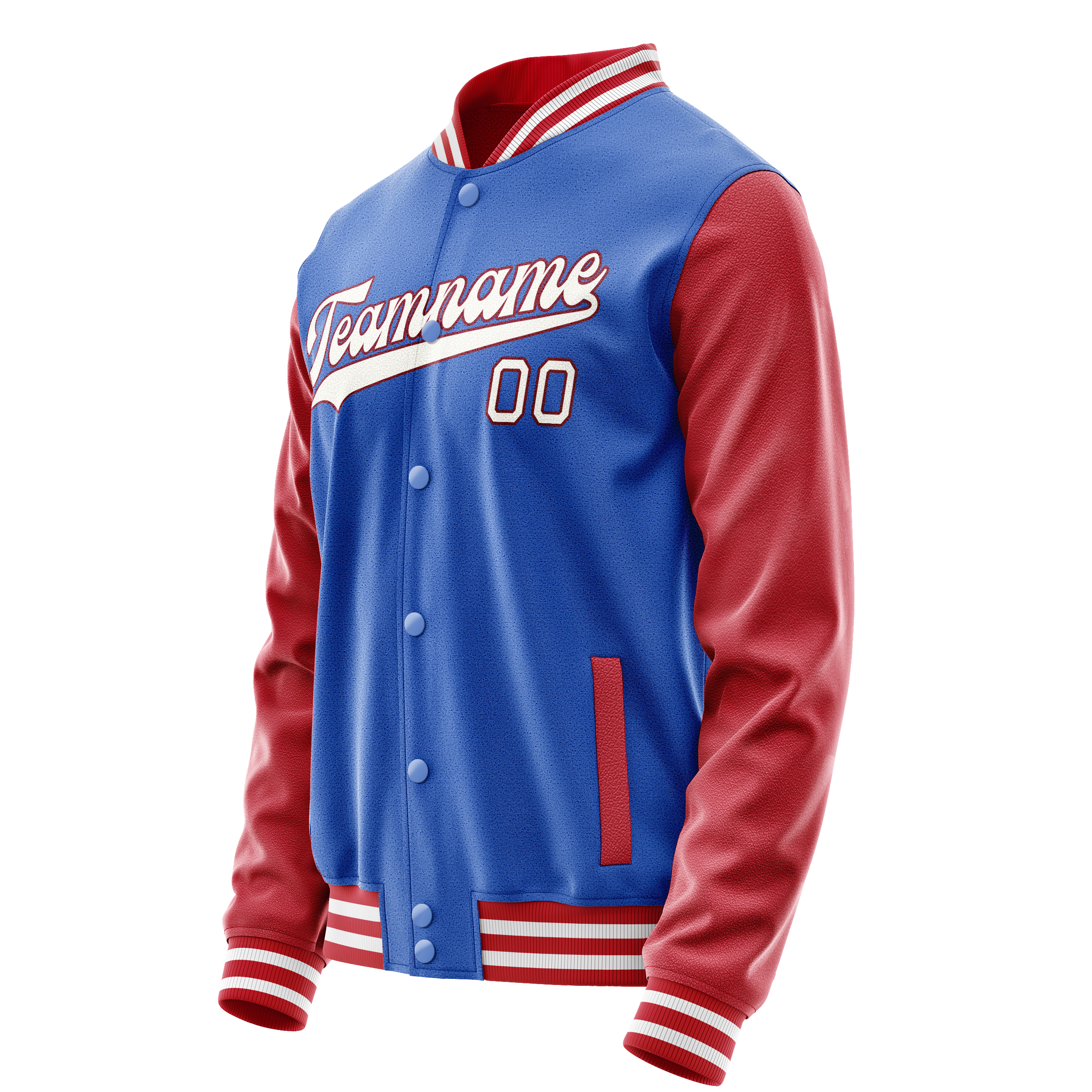 Custom Electric-Blue Crimson Solid Color Varsity Letterman Jacket JA02240617YH137