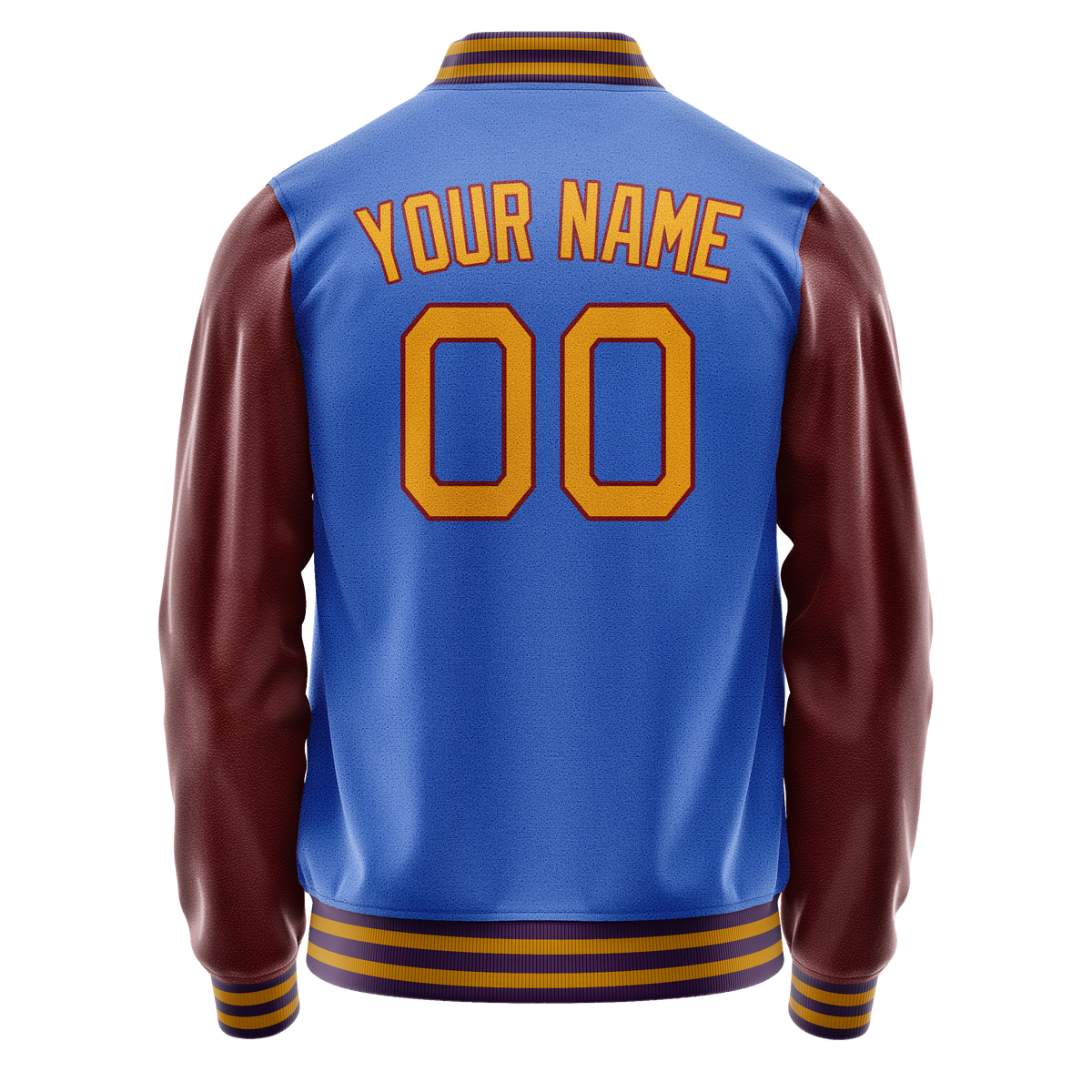 Custom Electric-Blue Brown Solid Color Varsity Letterman Jacket JA02240617YH122