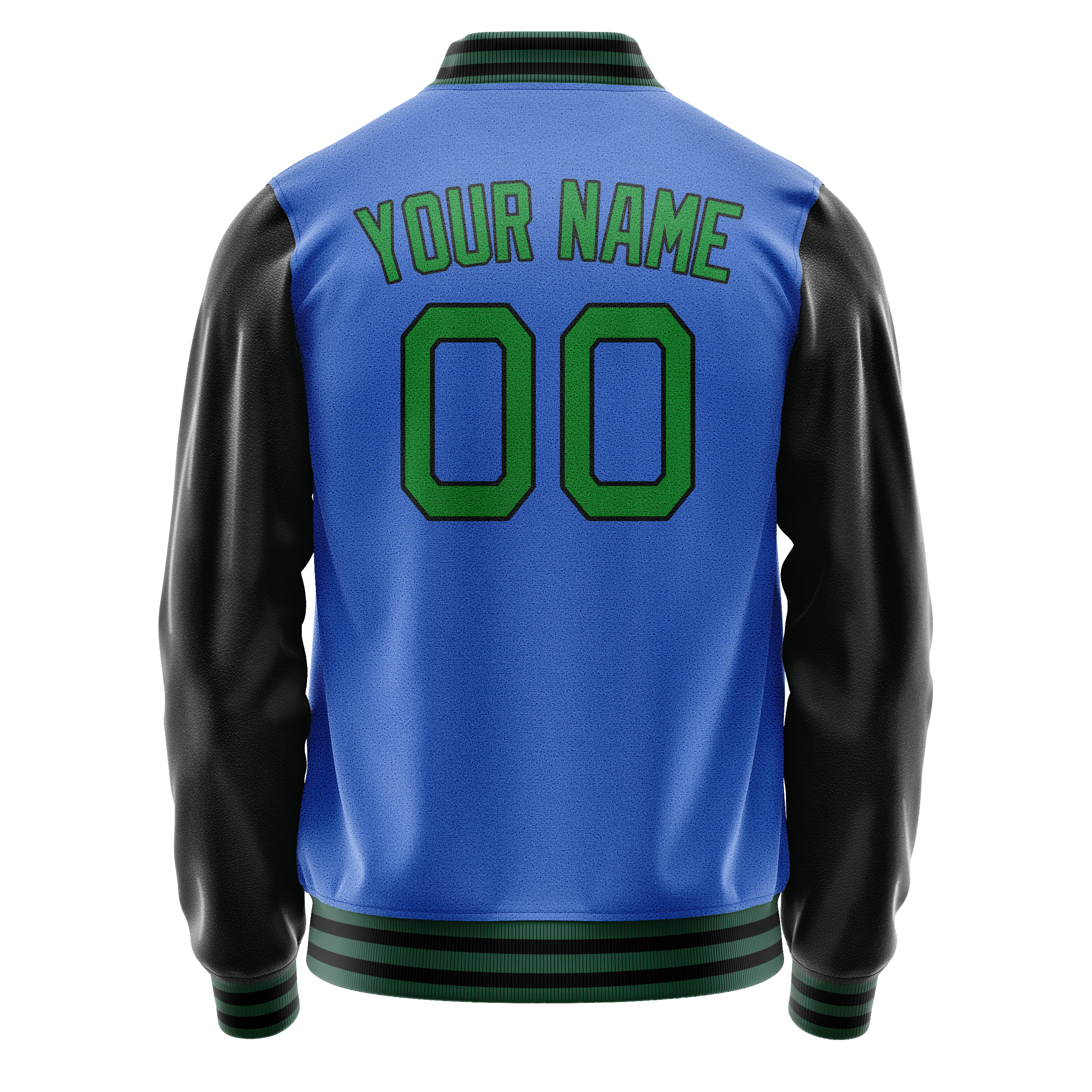 Custom Electric-Blue Neon-Green Solid Color Varsity Letterman Jacket JA02240617YH145