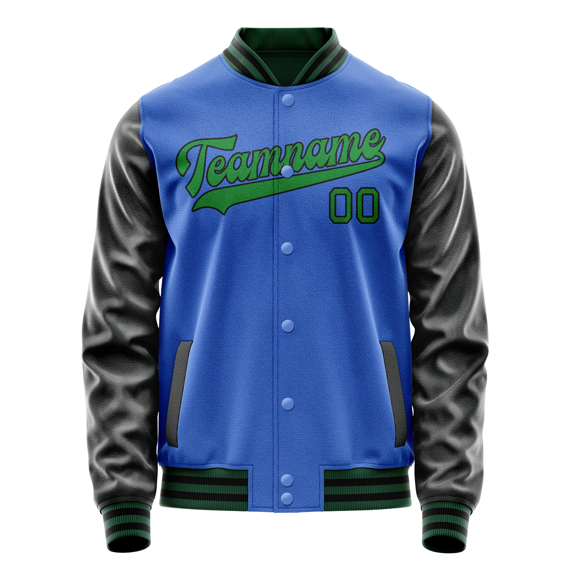 Custom Electric-Blue Neon-Green Solid Color Varsity Letterman Jacket JA02240617YH145