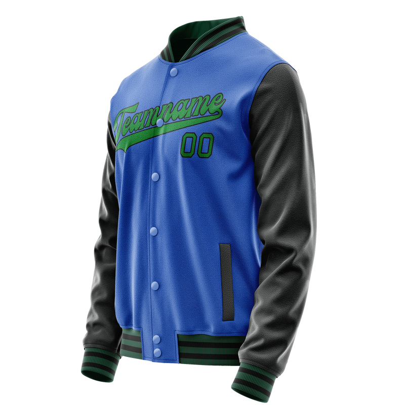 Custom Electric-Blue Neon-Green Solid Color Varsity Letterman Jacket JA02240617YH145