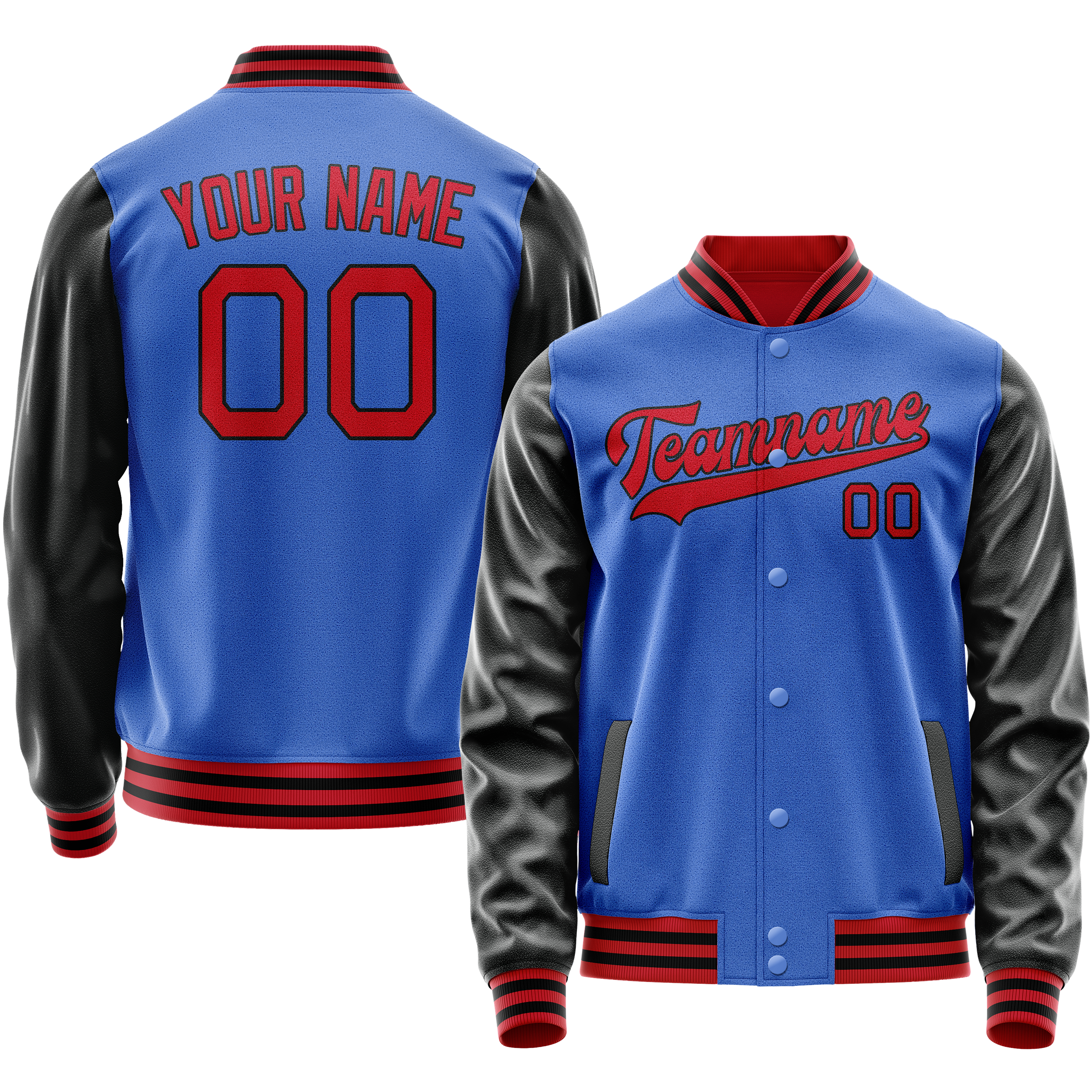 Custom Electric-Blue Black Solid Color Varsity Letterman Jacket JA02240617YH141