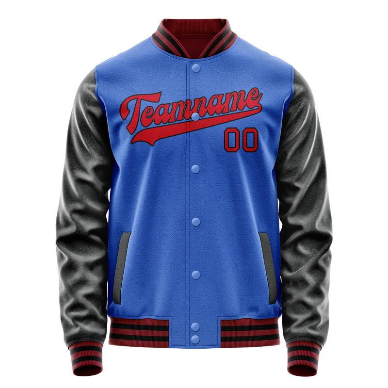 Custom Electric-Blue Red Solid Color Varsity Letterman Jacket JA02240617YH147