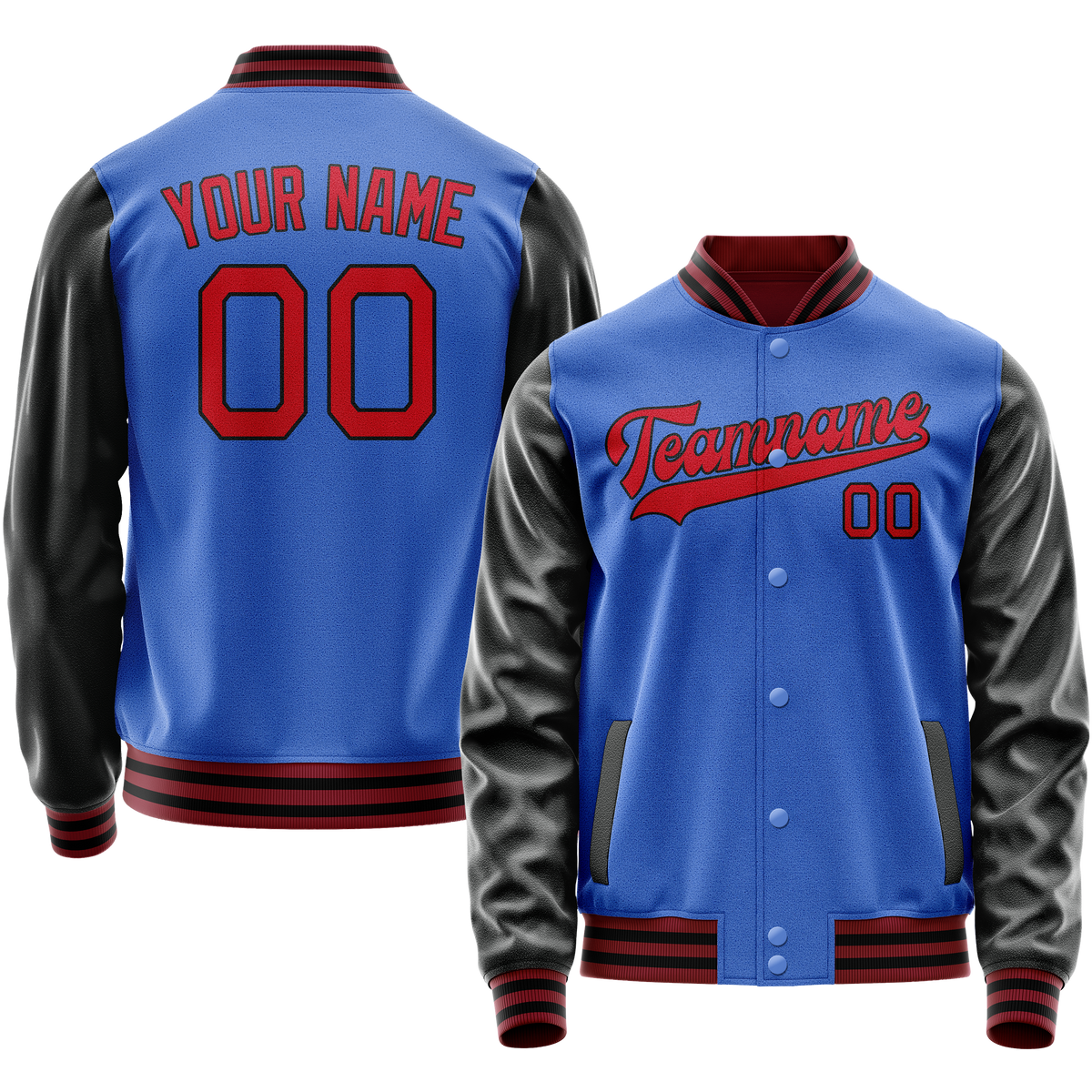 Custom Electric-Blue Red Solid Color Varsity Letterman Jacket JA02240617YH147