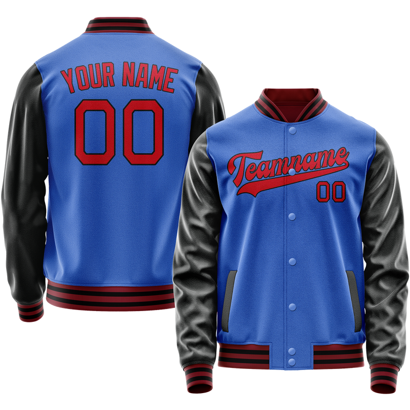 Custom Electric-Blue Red Solid Color Varsity Letterman Jacket JA02240617YH147