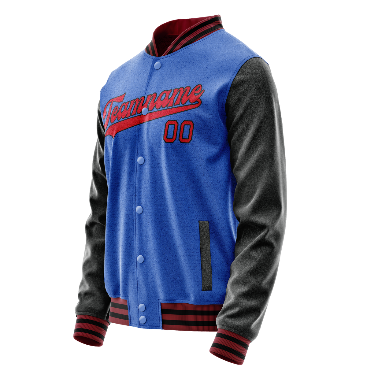 Custom Electric-Blue Red Solid Color Varsity Letterman Jacket JA02240617YH147