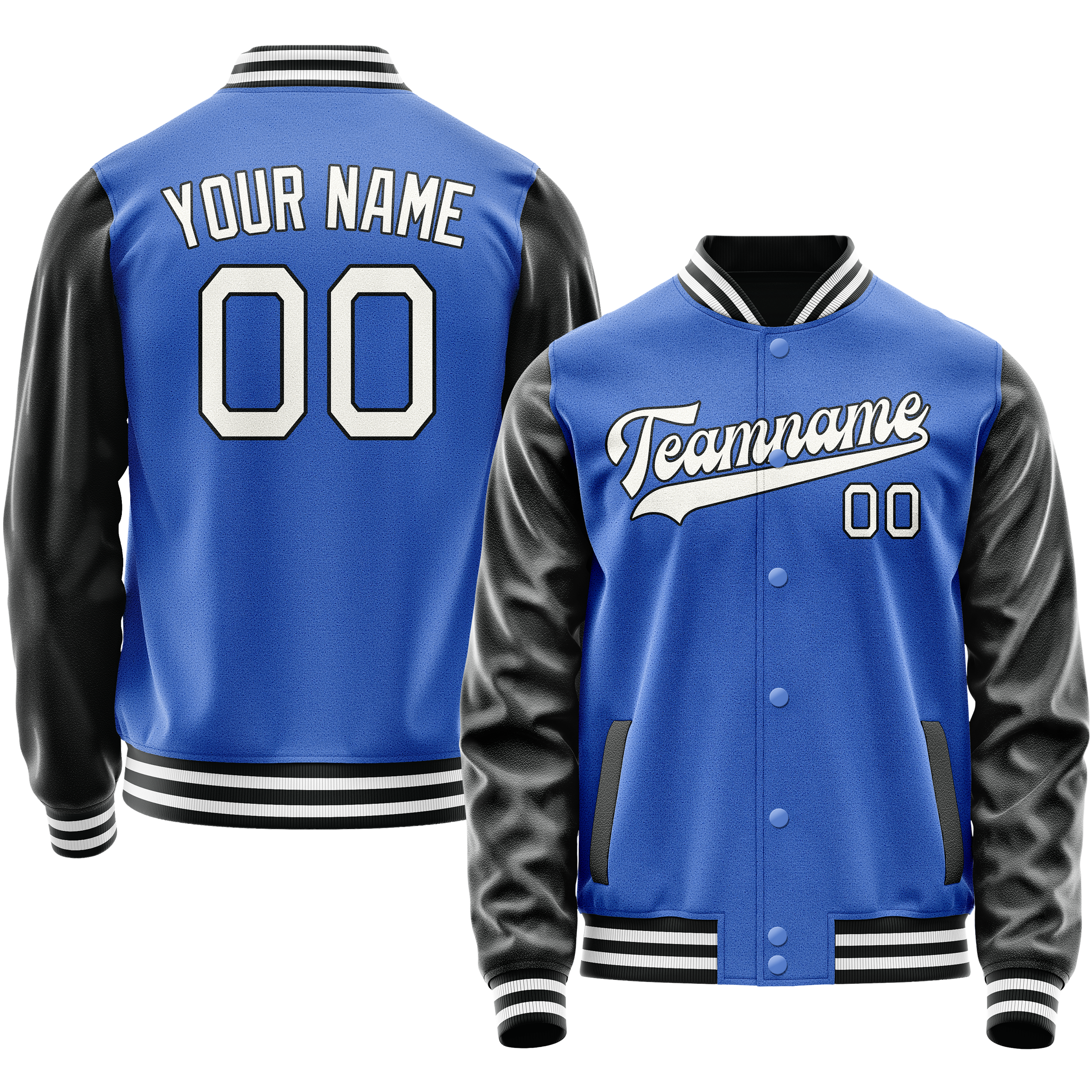 Custom Electric-Blue White Solid Color Varsity Letterman Jacket JA02240617YH144