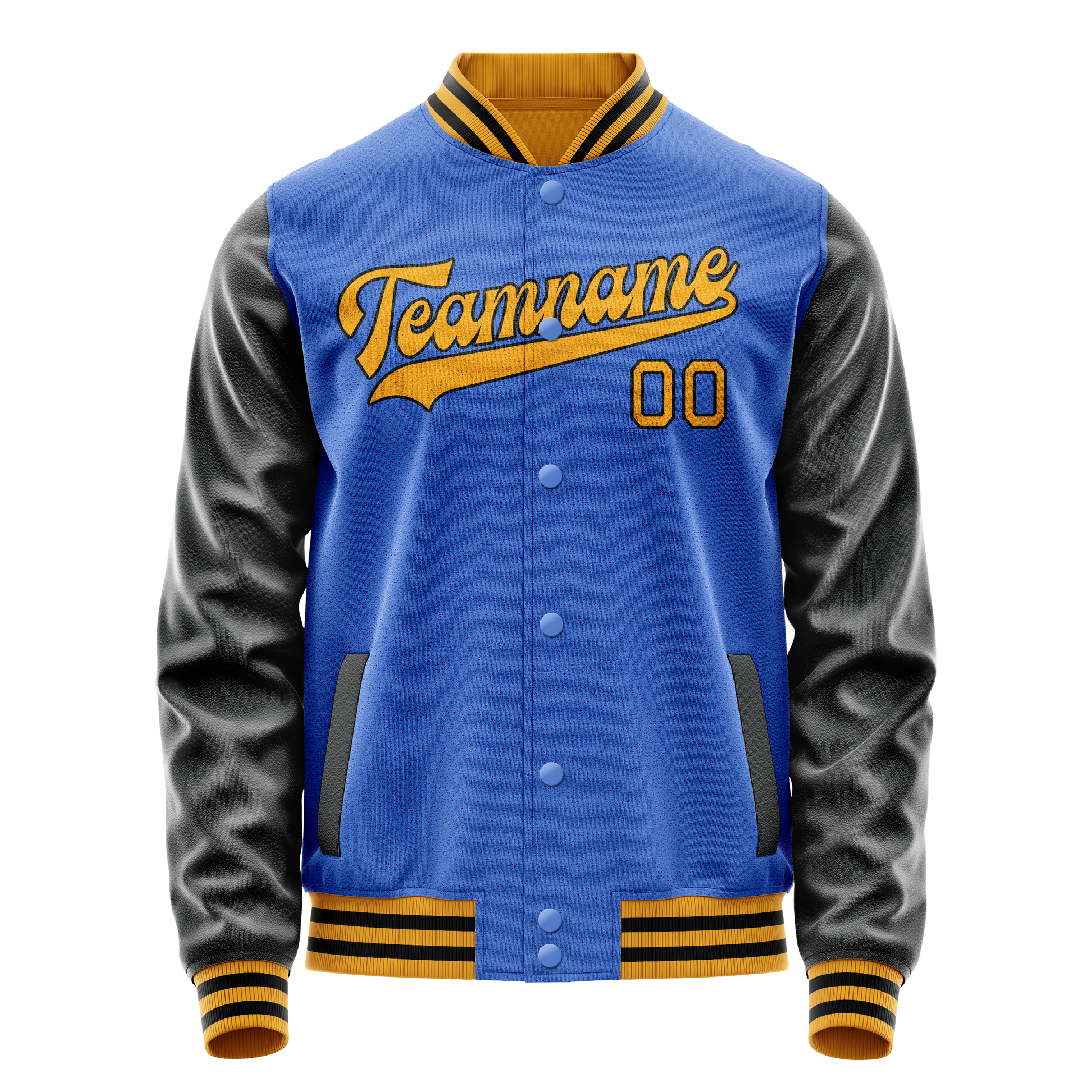 Custom Electric-Blue Old-Gold Solid Color Varsity Letterman Jacket JA02240617YH146