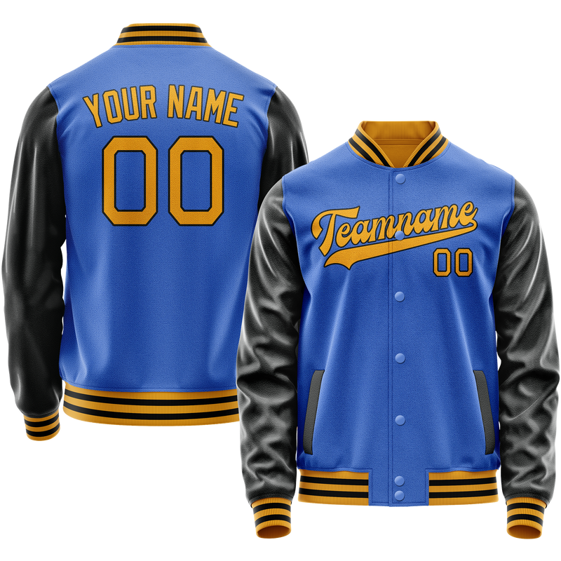 Custom Electric-Blue Old-Gold Solid Color Varsity Letterman Jacket JA02240617YH146