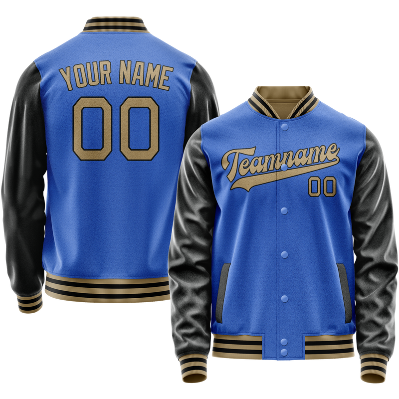 Custom Electric-Blue Black Solid Color Varsity Letterman Jacket JA02240617YH139