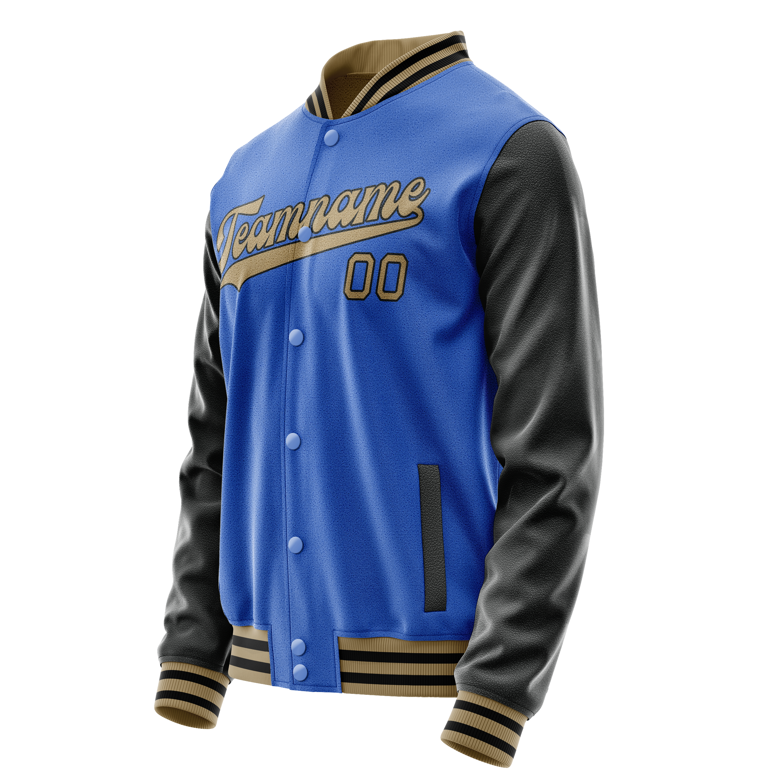 Custom Electric-Blue Black Solid Color Varsity Letterman Jacket JA02240617YH139